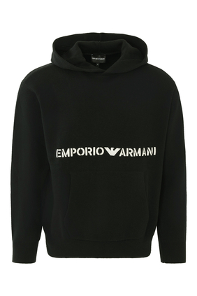 Embroidered Logo Knit Hoodie